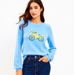 LOFT Light Blue Sweater with Yellow Bicycle Motif